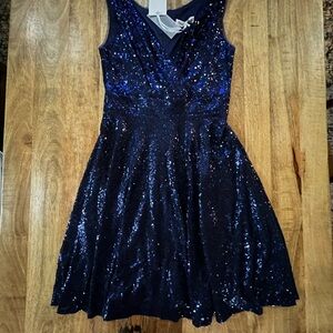 Grace Karin Navy Sequin V‑Neck Midi Dress